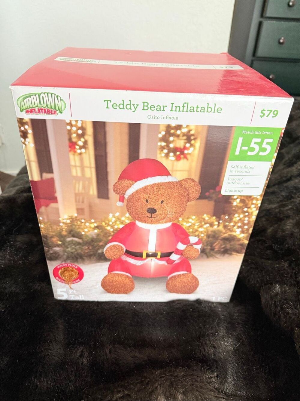Gemmy Airblown Christmas Inflatable 5 ft Fuzzy Plush Teddy Bear furry new